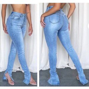 DOGMA DENIM High Rise Jeans Hem Slits Slim Leg Denim Stretch Waist Skinny Fit 26
